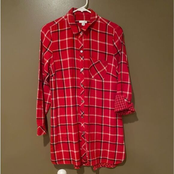 J Jill Red Plaid Oversized Shirt Size Small - Picture 2 of 12